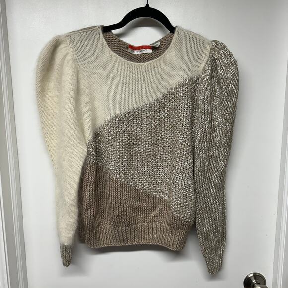 Castel Vetrano Angora Rabbit Hair Vintage Mixed Media Puff Sleeve Sweater S/M - Picture 2 of 10